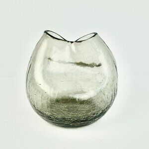 3.75" Vintage Crackled Glass Gray Pinched Ivy Vase MCM